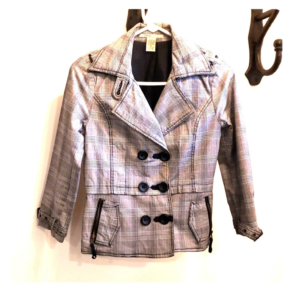 Military style Plaid Cropped sleeve Jacket